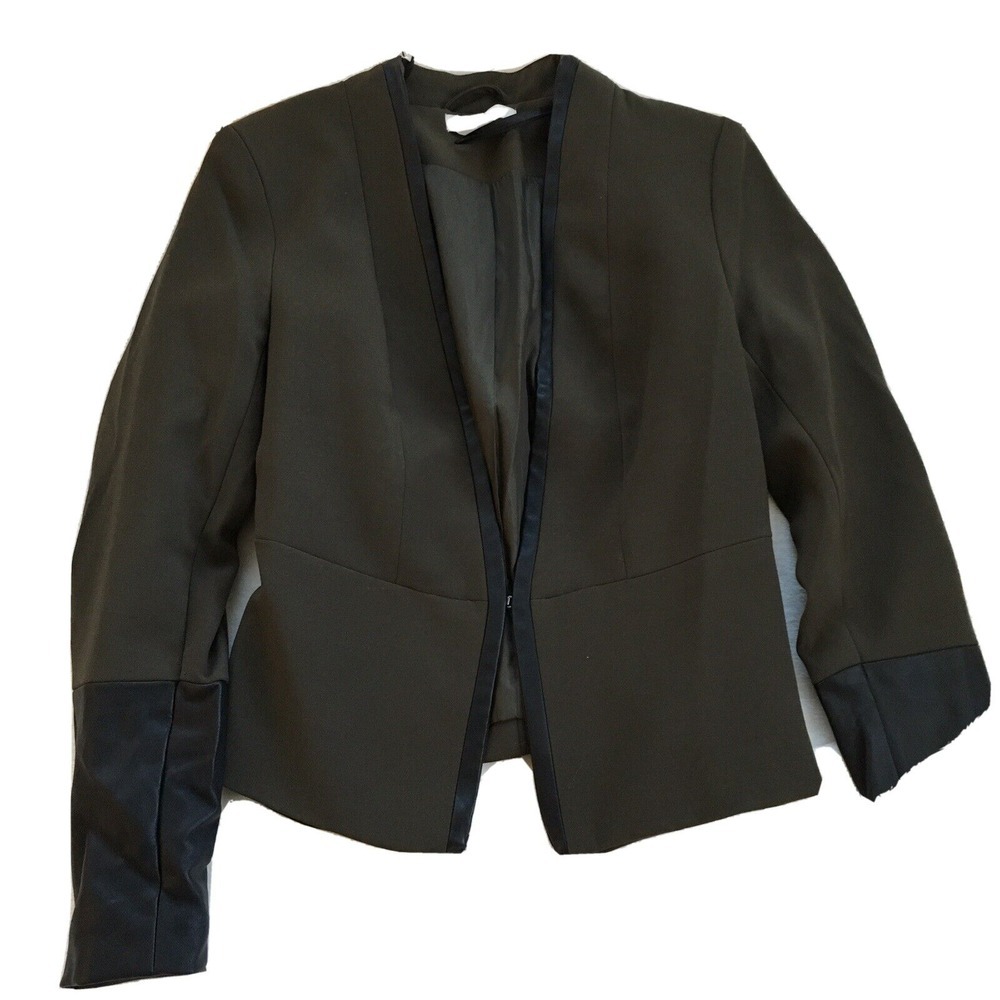 Women's H&M Blazer Jacket - Green With Black Leather‎ Design- Size 4